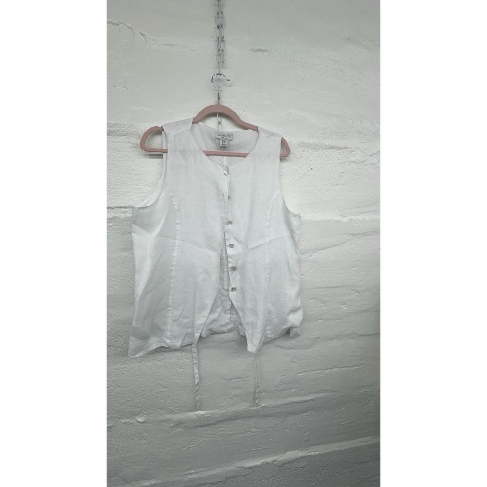 Rachel Zoe White 100% Linen Sleeveless Button Front Lace Up Back Top Xl
